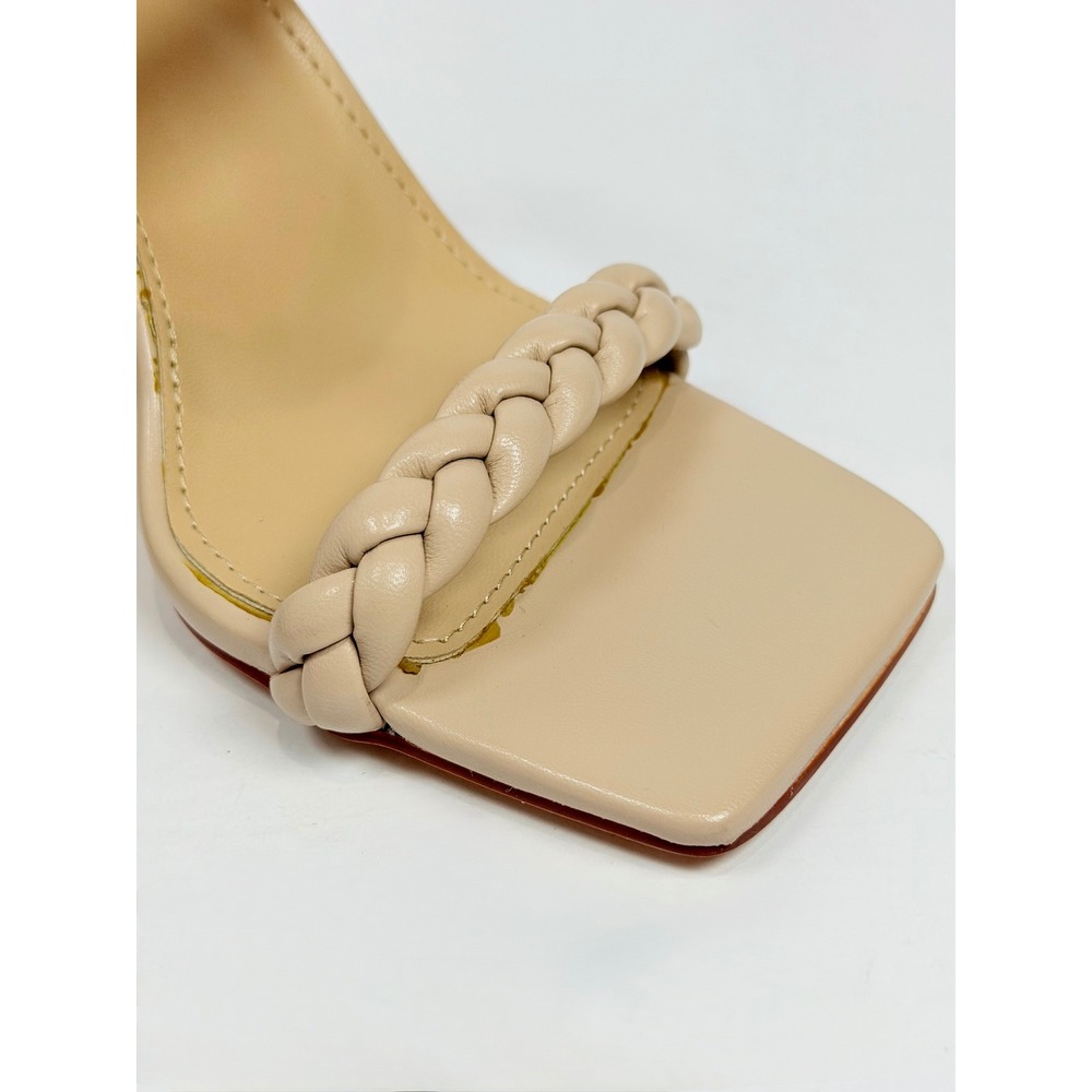Vivianly Braided Double Strap Mule Heels Nude Beige Square Toe Stiletto Size 6 - Picture 6 of 7